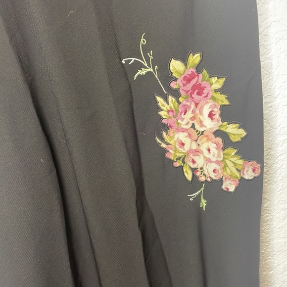 VINTAGE OSCAR DE LA RENTA BLACK DRESS LIGHTWEIGHT EMBROIDERY &LACE V NECK M - Picture 2 of 8